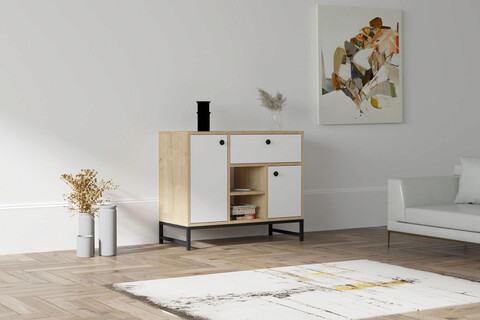 Consola, puqa design, İnci, 90x75x40 cm, pal, alb negru