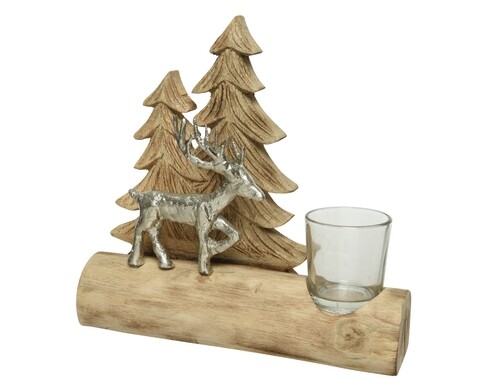 Suport pentru lumanare trees deer, decoris, 20x7.5x24 cm, natural