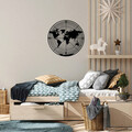 Decoratiune de perete, World Map 9, Metal, Dimensiune: 68 x 68 cm, Negru