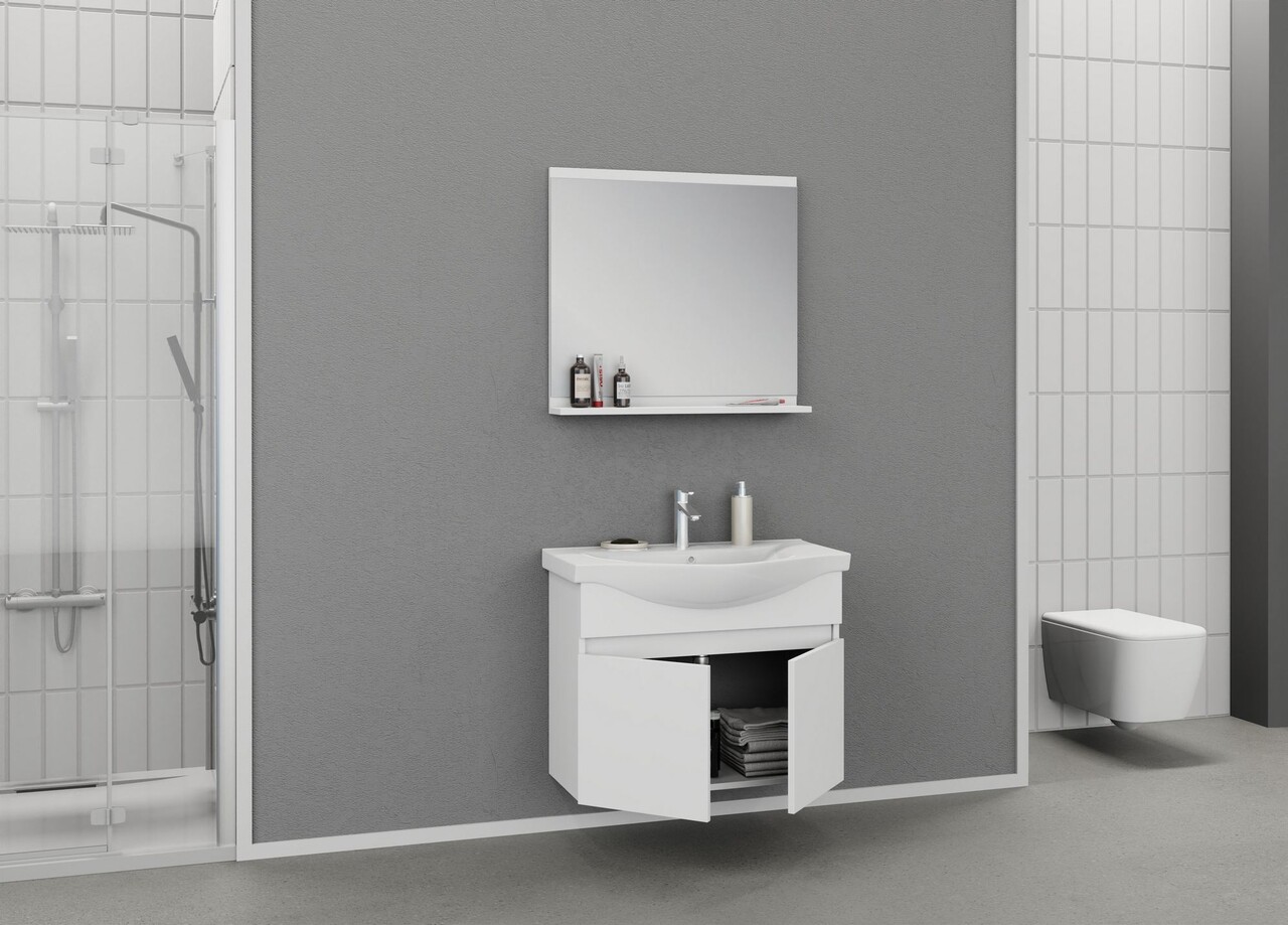 Set mobilier de baie (2 piese), Hanah Home, Mare 80, Alb mat - view 4