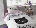 Lenjerie de pat pentru o persoana, Goodnight Kitty Pink, Dreamhouse, 2 piese, 100% bumbac, alb/roz/negru