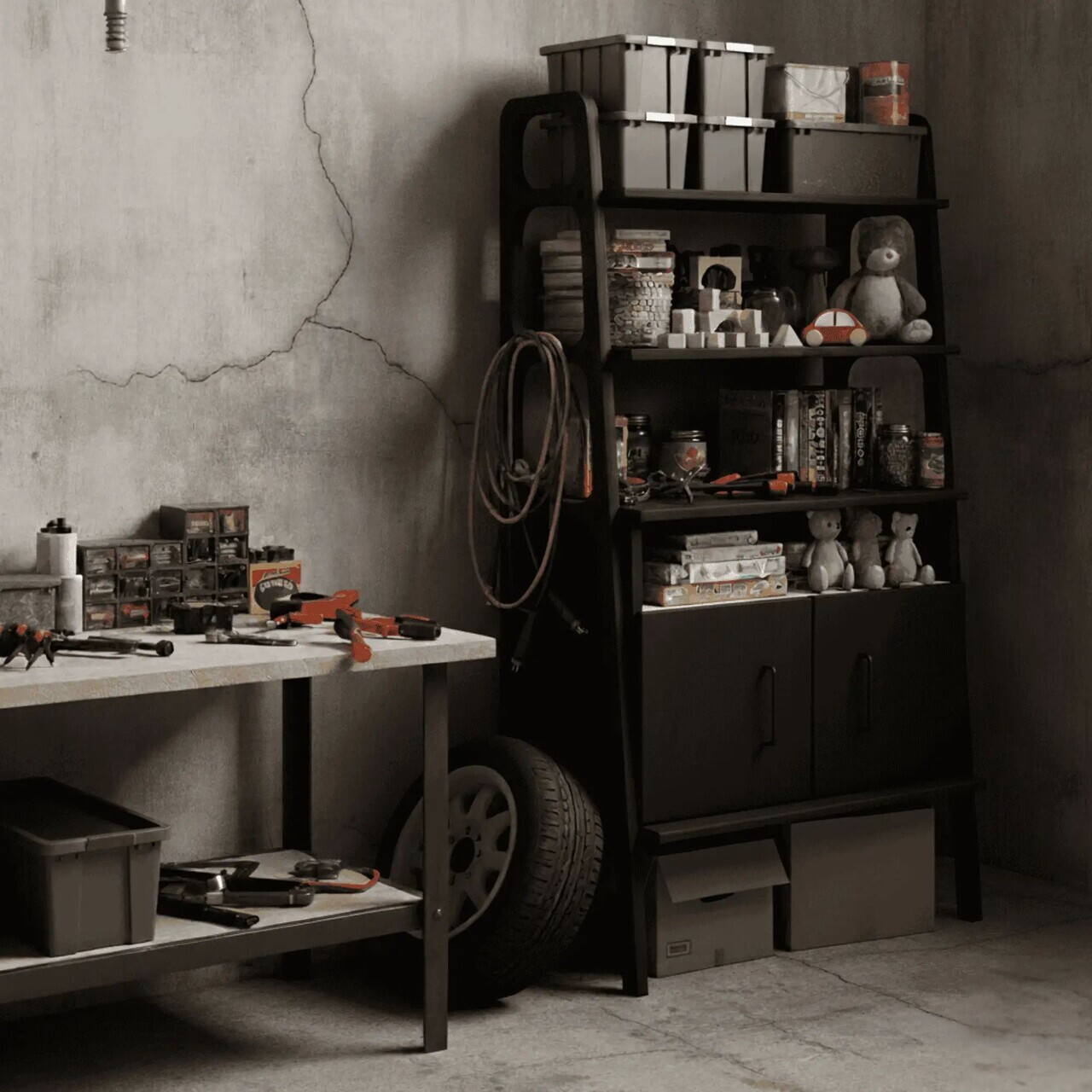 Corp biblioteca, Hanah Home, CPT4671-75, 75x140x40 cm, PLACAJ CARPEN, Negru — imaginea 5
