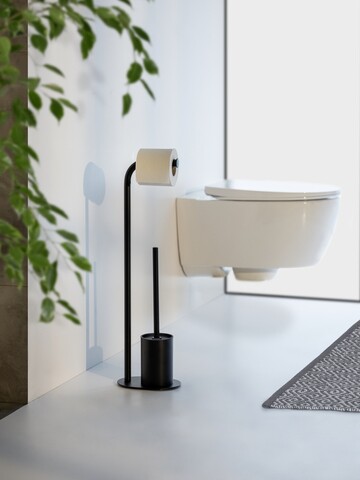 Suport pentru hartie igienica si perie toaleta Levante, Wenko, 23x17x63 cm, inox, negru
