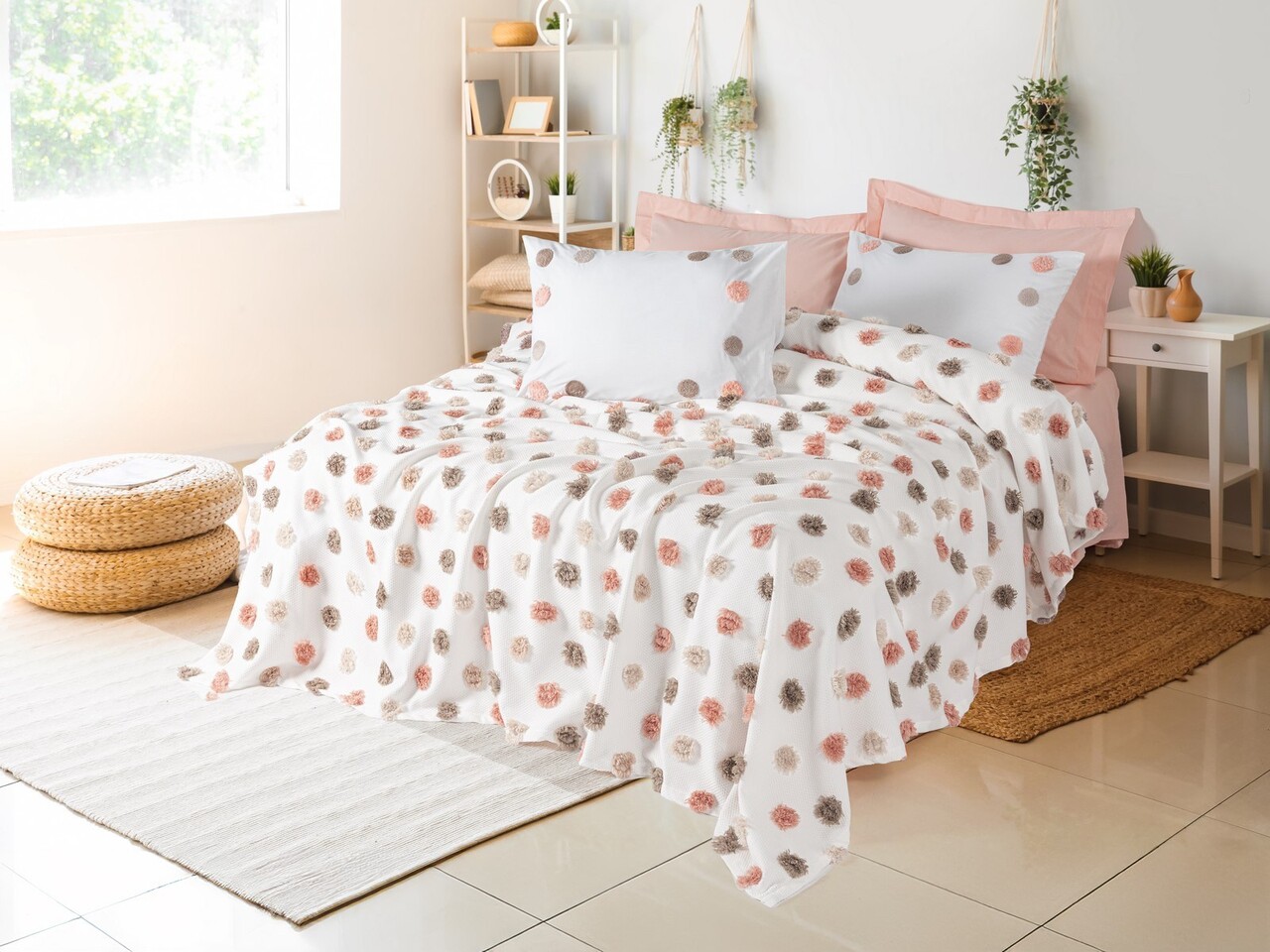 Set cuvertura pique dubla, Alvin - Salmon, Cotton Box, Poliester