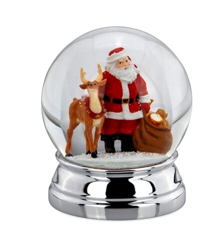 Glob de zapada, hermann bauer, santa with deer xl, 10 x 12 cm, polirasina/sticla, argintiu/multicolor