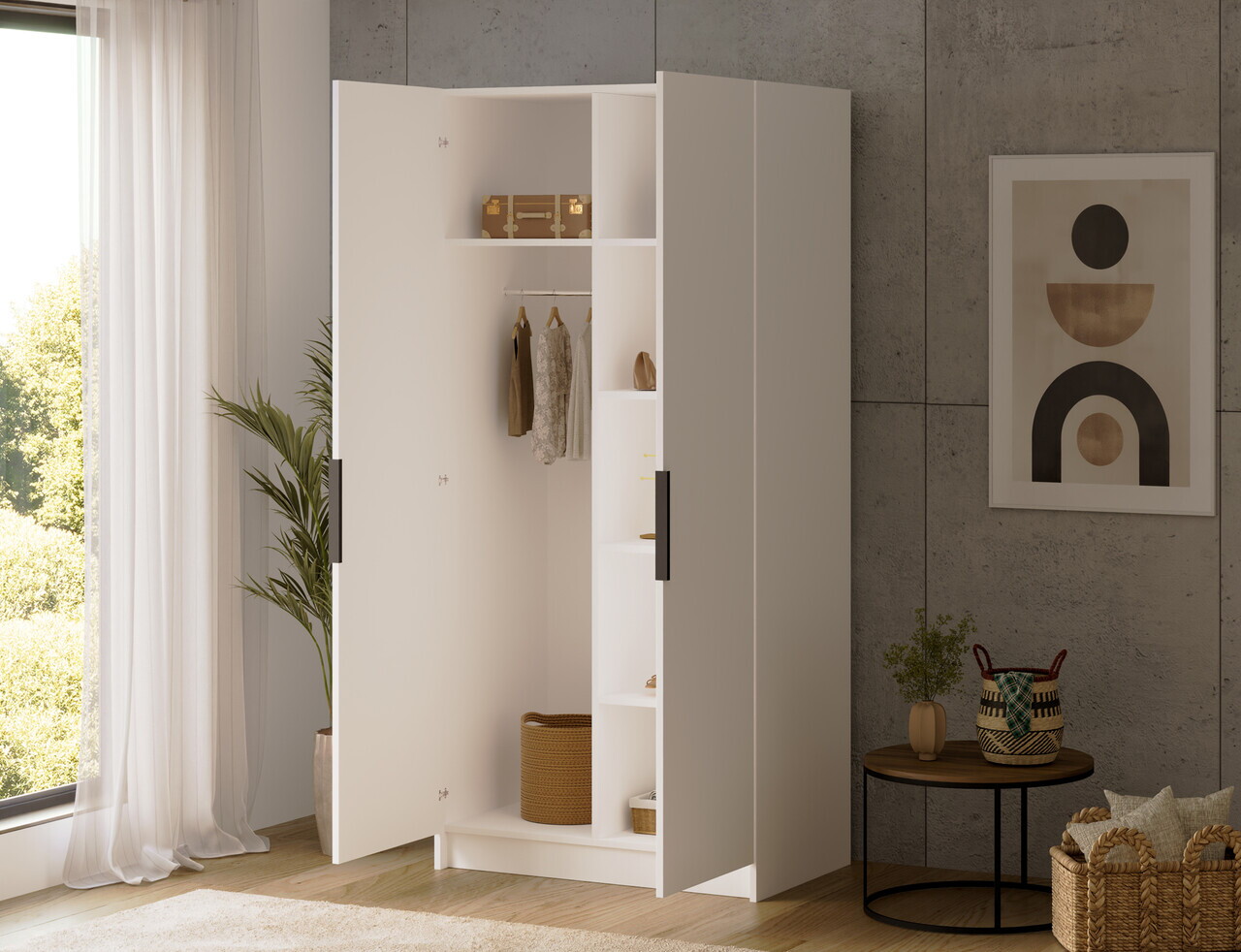 Dulap pentru haine ELTAP, W-SZA100, Mirtillo, 100x60x216 cm, PAL laminat, alb — imaginea 3