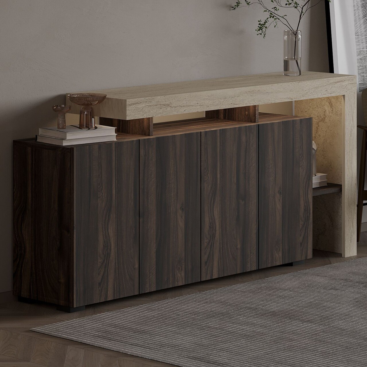 Consola, Hanah Home, Beliz, 170x80x35 cm, Travertin / Nuc - view 3