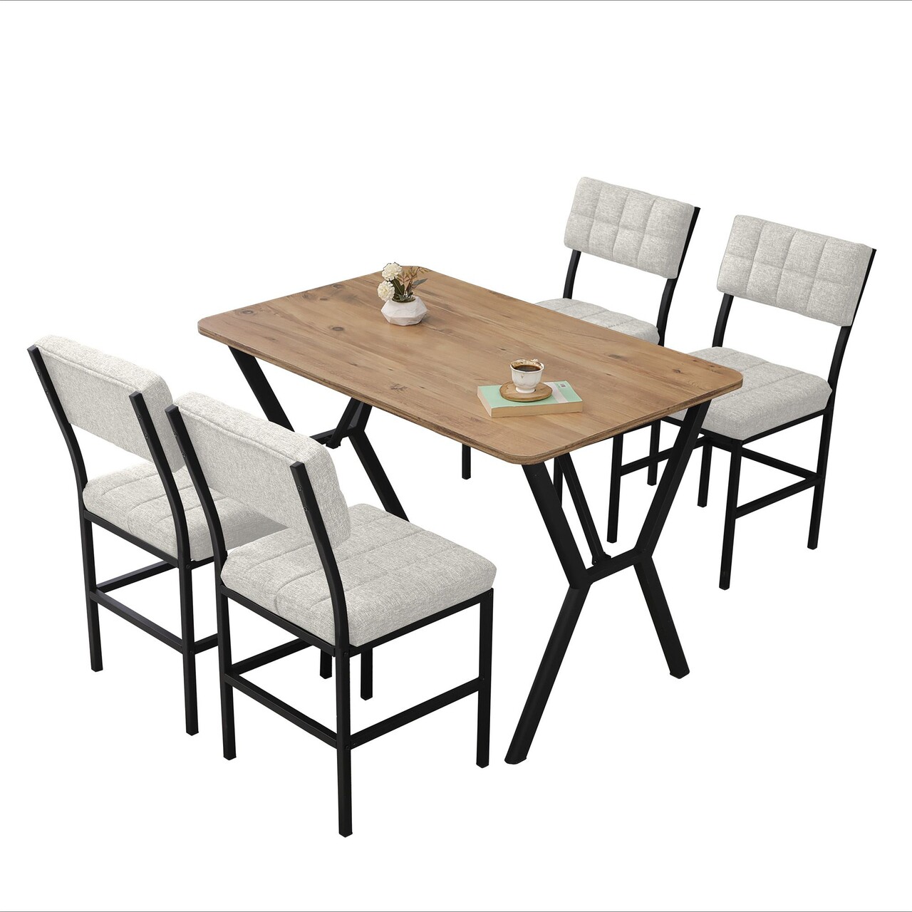 Set masa extensibila si scaune, Hanah Home, Dubai, Crema/Nuca - view 3