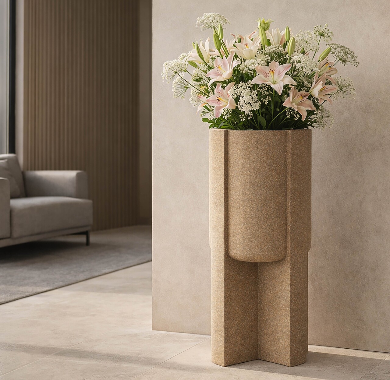 Vaza decorativa, Mauro Ferretti, Moai Outdoor, 39x80.5 cm, polirasina, maro - view 2
