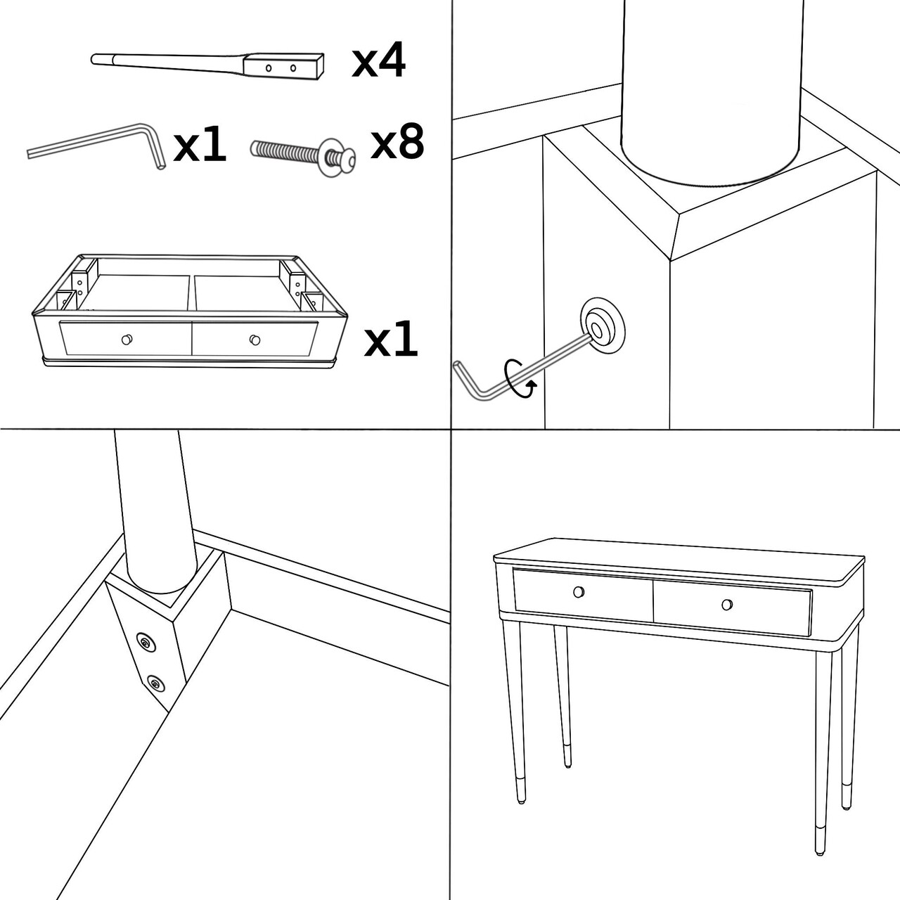 Consola, Mauro Ferretti, Camille, 101x37x78 cm, lemn de pin, alb/auriu - imagine 8