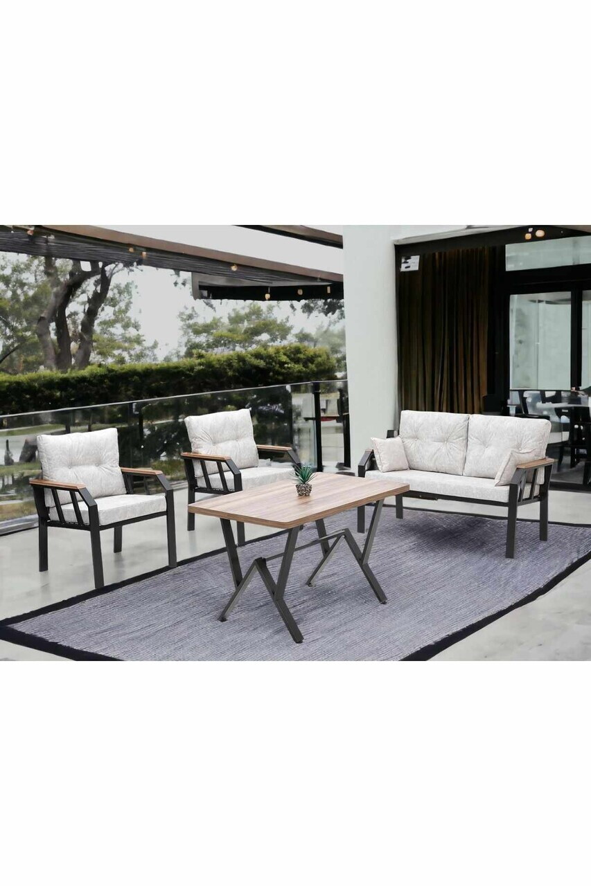 Set mobilier de gradina, Hanah Home, Nergiz 2+1+1, Metal, Crem/Negru - view 2