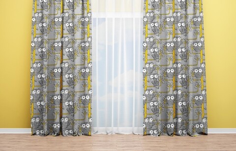 Set 2 draperii Owl, Oyo Kids, 140x240 cm, poliester, gri