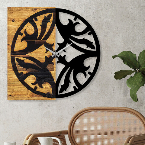 Ceas de perete, Wooden Clock 34, Lemn/metal, Dimensiune: 58 x 3 x 58 cm, Nuc / Negru mezoni.ro