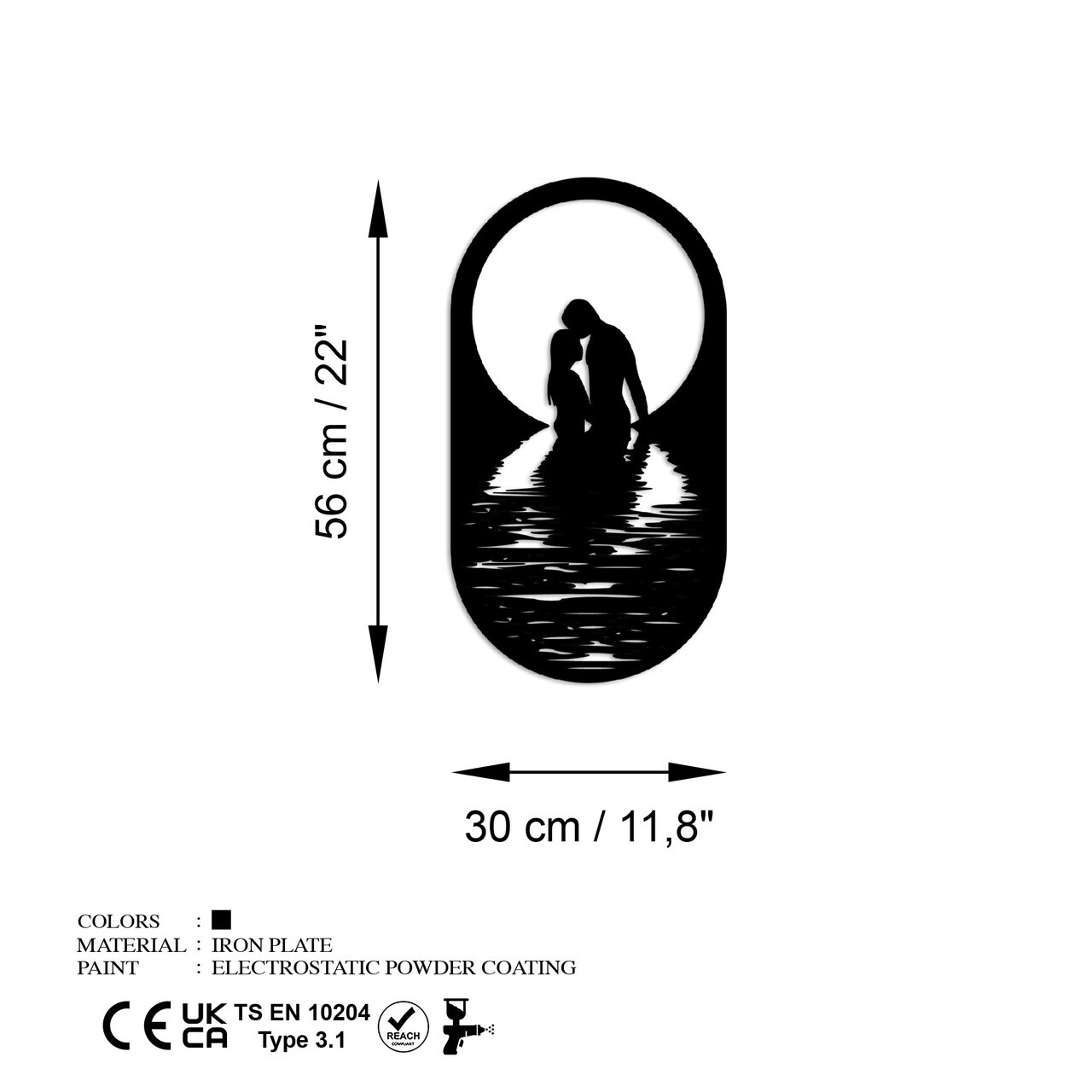 Decoratiune de perete, Romantic, Dimensiuni: 56 x 30 cm, Negru — imaginea 7