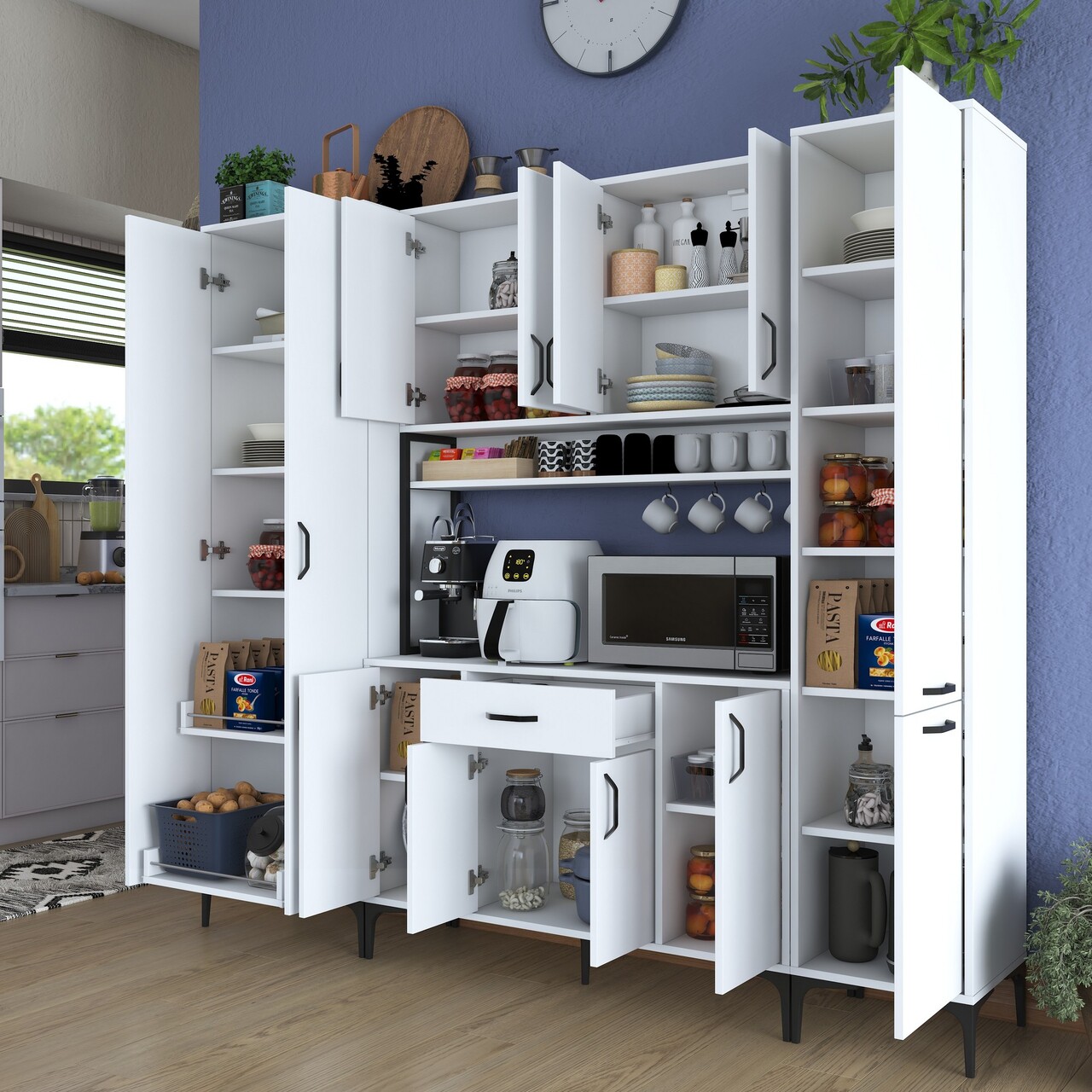 Dulap multifunctional, Rani, JE132, 220x198 cm, PAL, Alb