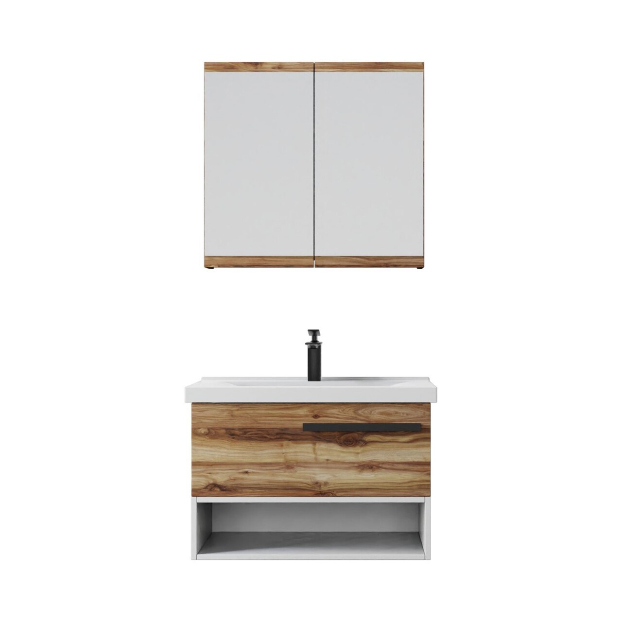 Set mobilier de baie (2 piese), Hanah Home, Blanc 80, Pin - view 5