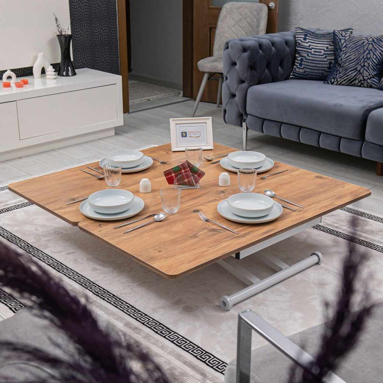 Masuta de cafea, Hanah Home, Home Ext, MDF, Pin / Alb — imaginea 3