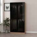 Dulap pentru haine, Minerva, Kale Glass Dark Grey1, 90x210x52 cm, PAL, Gri inchis