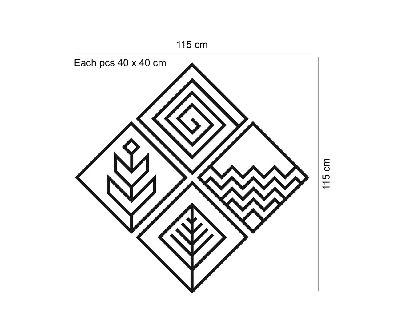 Set de accesorii decorative de perete din metal, DK-ELT-002, Dimensiune: 40 x 40 x 0,15 cm (4 bucăți), Negru — imaginea 5
