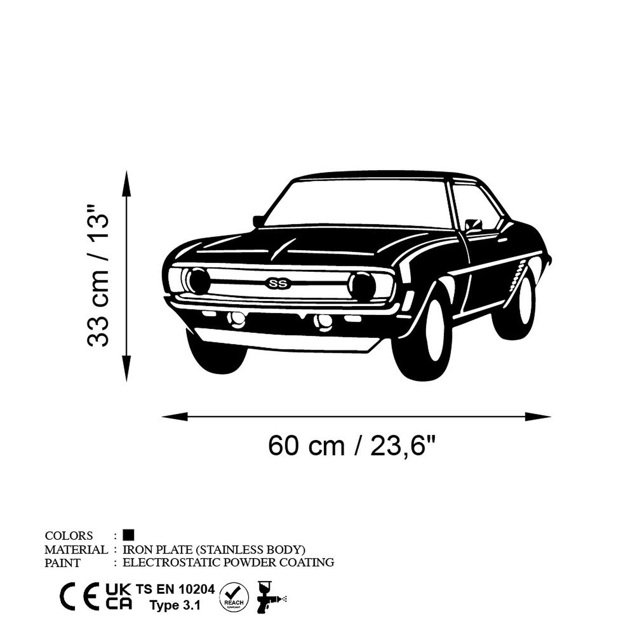 Decoratiune de perete, Chevrolet Camaro SS, Dimensiune: 60 x 33 cm , Negru — imaginea 6