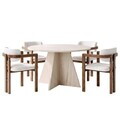 Set masa si scaune (5 piese), Nordure, Monroe 4, Travertin / Nuc / Alb