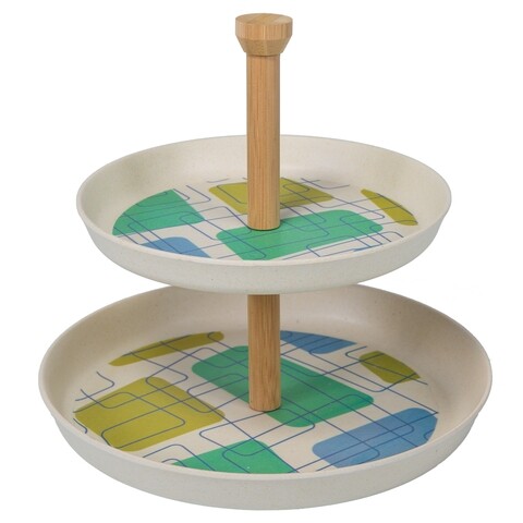 Platou pentru prajituri Geometric, Creaciones Meng, 25.4 cm, bambus