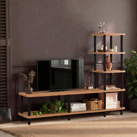 Comoda tv, dora, mezza, 180x137.3x35 cm, negru / pin atlantic
