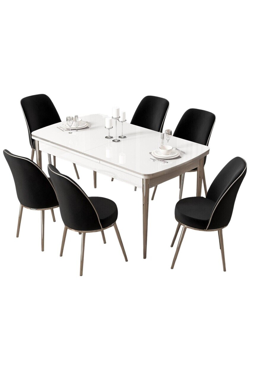 Set masa extensibila si scaune (7 piese), Hanah Home, Pale, Alb / Crom / Negru — imaginea 2