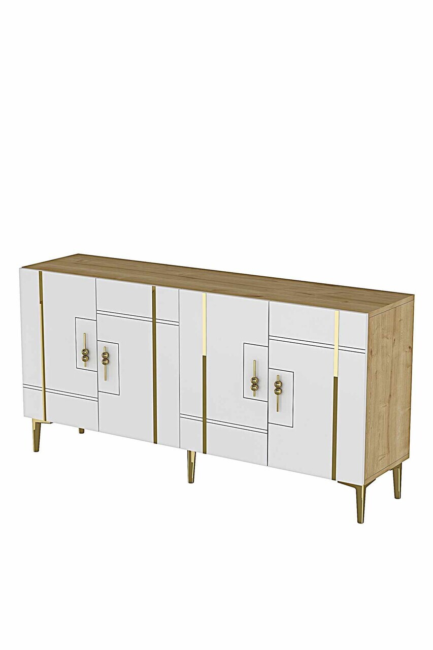 Consola, Hanah Home, Ilay 150, 150x75x32 cm, Stejar Safir / Alb / Auriu — imaginea 5