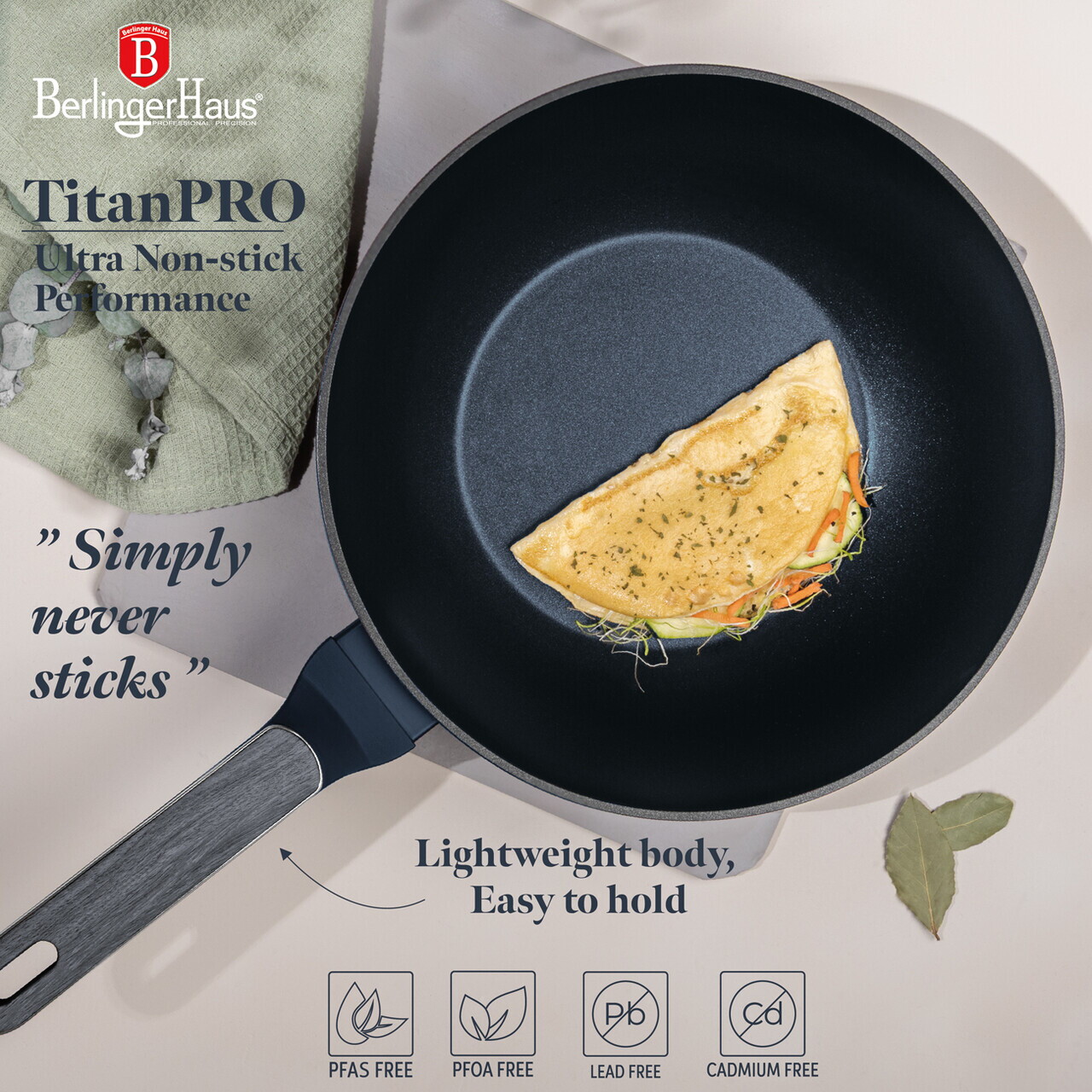 Tigaie Wok Berlinger Haus, Deep Sea, 28 cm, 3.5 L, aluminiu forjat, albastru mat/gri - imagine 15
