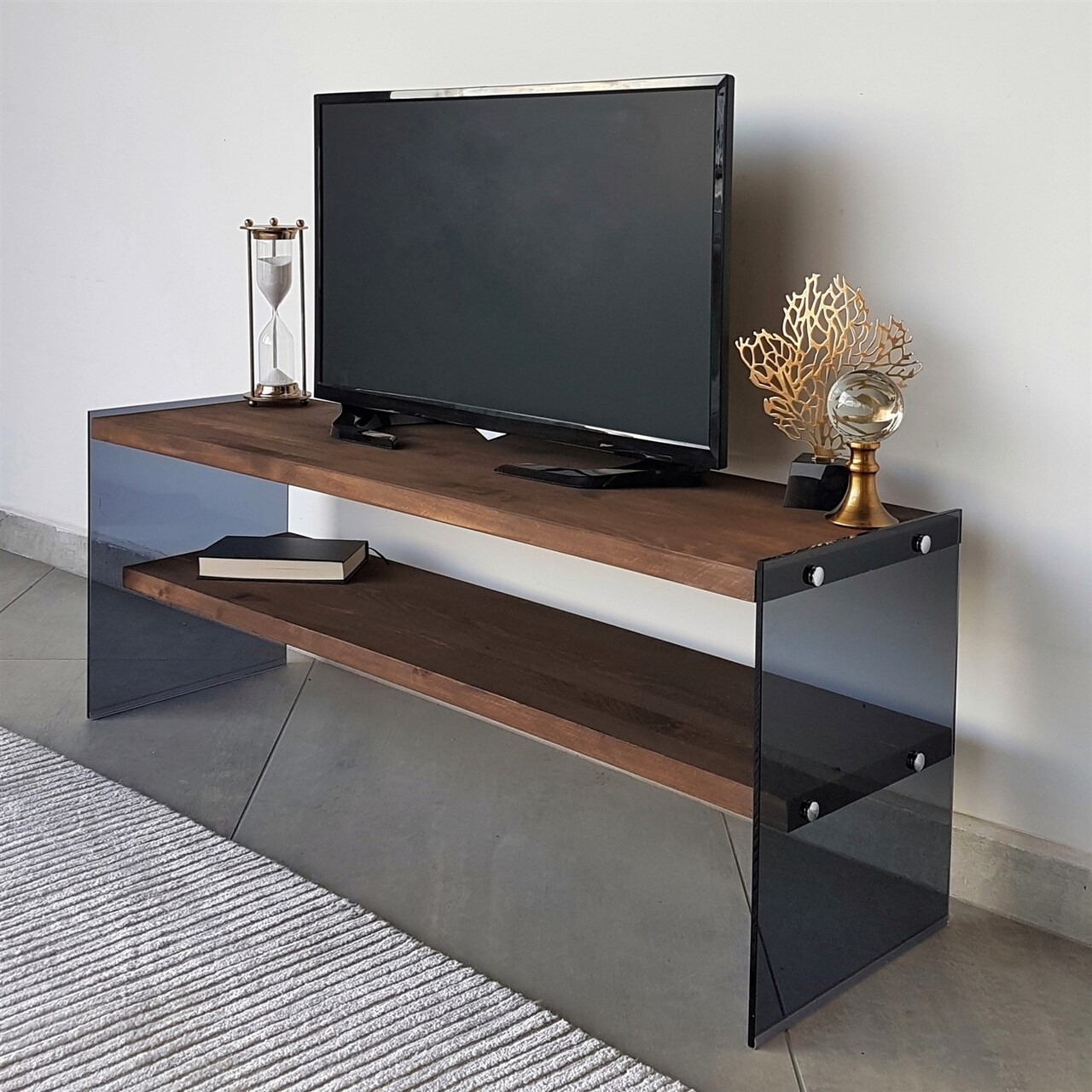 Comoda TV Cu Rafturi De Perete Neostill TV102, 120 X 45 Cm/85 X 25 Cm, Walnut