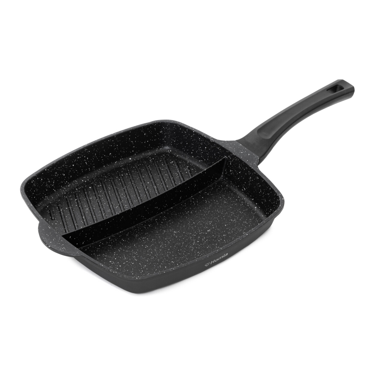 Tigaie grill cu 2 compartimente Lucaso, Homla, 28x28x4.5 cm, 1.6 L, aluminiu/plastic, negru - view 2