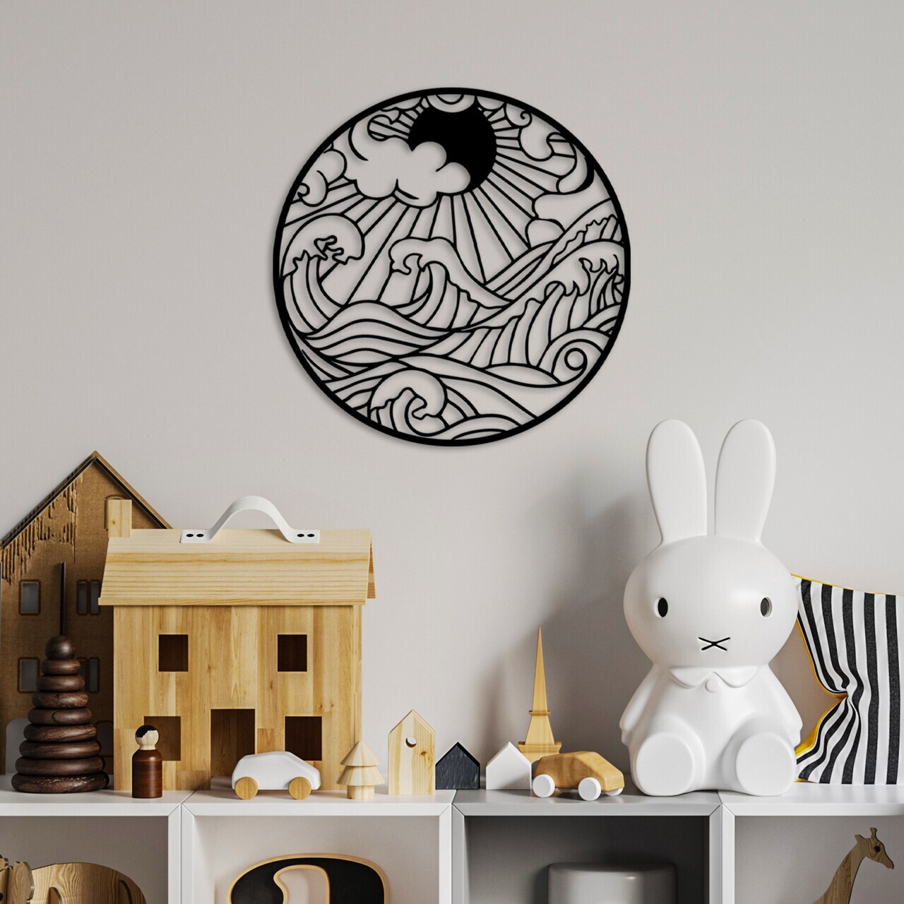 Decoratiune de perete, Waves 1, Dimensiune: 47 x 47 cm, Negru — imaginea 2