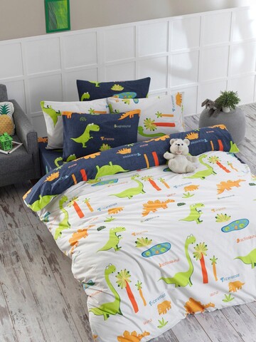 Lenjerie de pat dubla 3 piese, dinolar - white, enlora home, bumbac ranforce