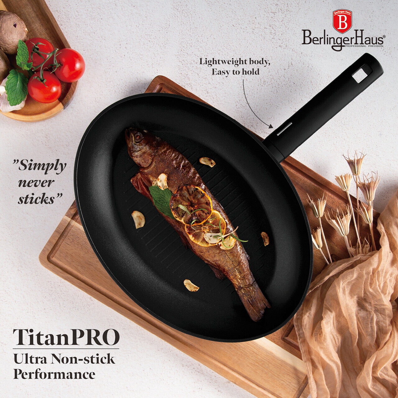 Tigaie pentru peste Berlinger Haus, Matte Black, 35 cm, aluminiu forjat, negru - imagine 6