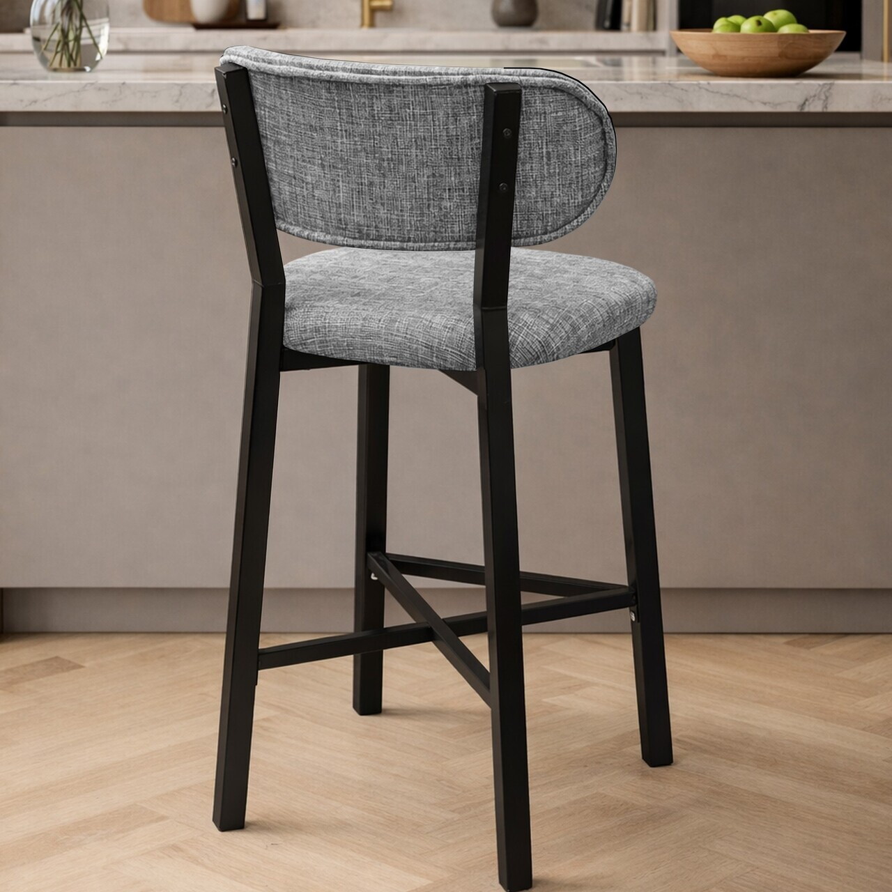 Scaun de bar, Hanah Home, Luna, 42x100x45 cm, Fier/Poliester/In, Gri — imaginea 4