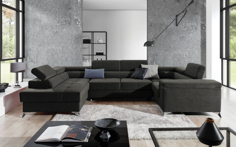 Coltar extensibil stanga 6 locuri ELTAP, Th-74, Thiago, 342x208x88 cm, lemn/poliester, gri inchis
