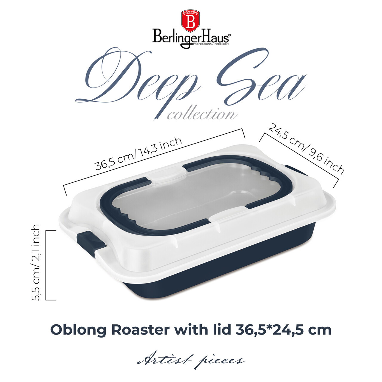 Tava cu capac Berlinger Haus, Deep Sea, 36x24.5x5.5 cm, otel carbon/plastic, albastru mat - imagine 9