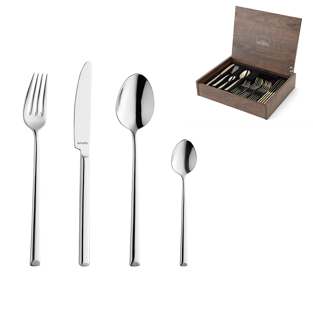 Set tacamuri 24 piese in cutie de lemn Metropole, Amefa, 6 persoane, inox 18/10, argintiu — imaginea 3