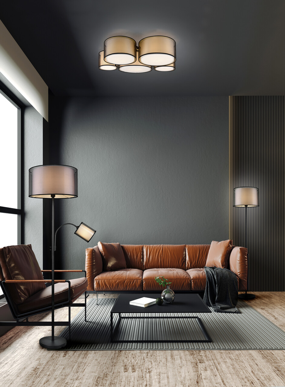 Lampadar Burton, TRIO, 45x170 cm, 60W/40W, 1x E27, 1x E14, metal, negru mat