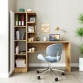 Set birou si biblioteca, Hanah Home, 2074, 143.2x143.2x50 cm, PAL MELAMINAT, Pin Atlantic / Alb