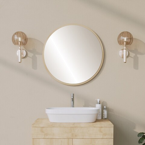 Oglinda decorativa, Neostill, Round, 60x60x1.2 cm, 100% CARTON DURO, Bej