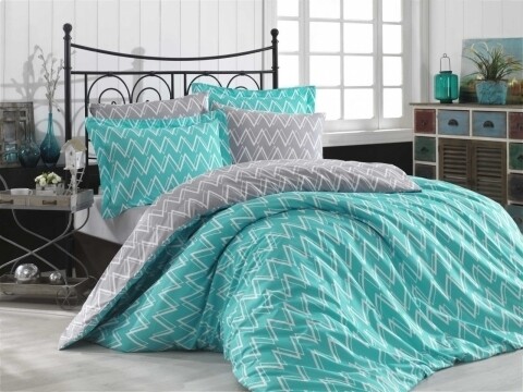 Lenjerie de pat pentru o persoana, 3 piese, 100% bumbac poplin, hobby, nazende, turcoaz