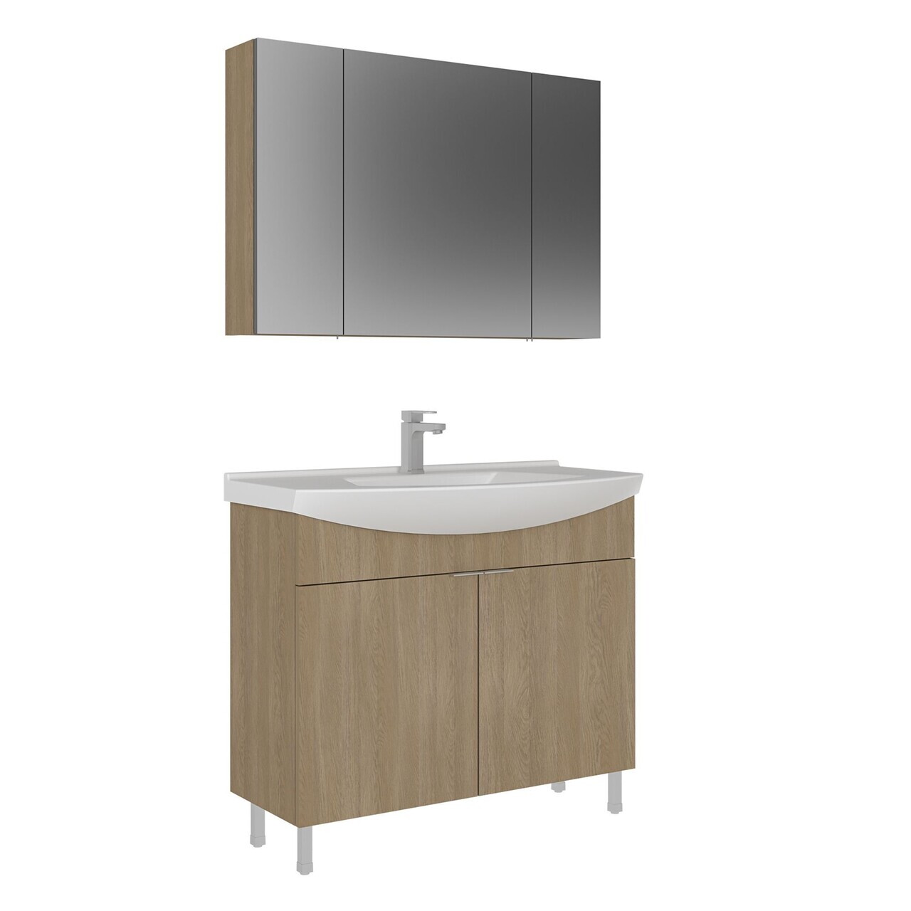 Set Dulap de Baie cu Chiuvetă și Oglindă (2 Piese), Hanah Home, Purus 100, Stejar — imaginea 2