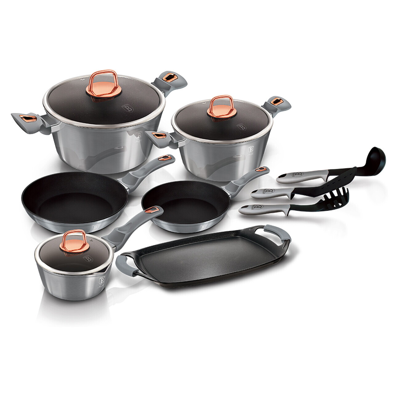 Set pentru gatit Berlinger Haus, Moonlight, 14 piese, aluminiu forjat, gri - view 2