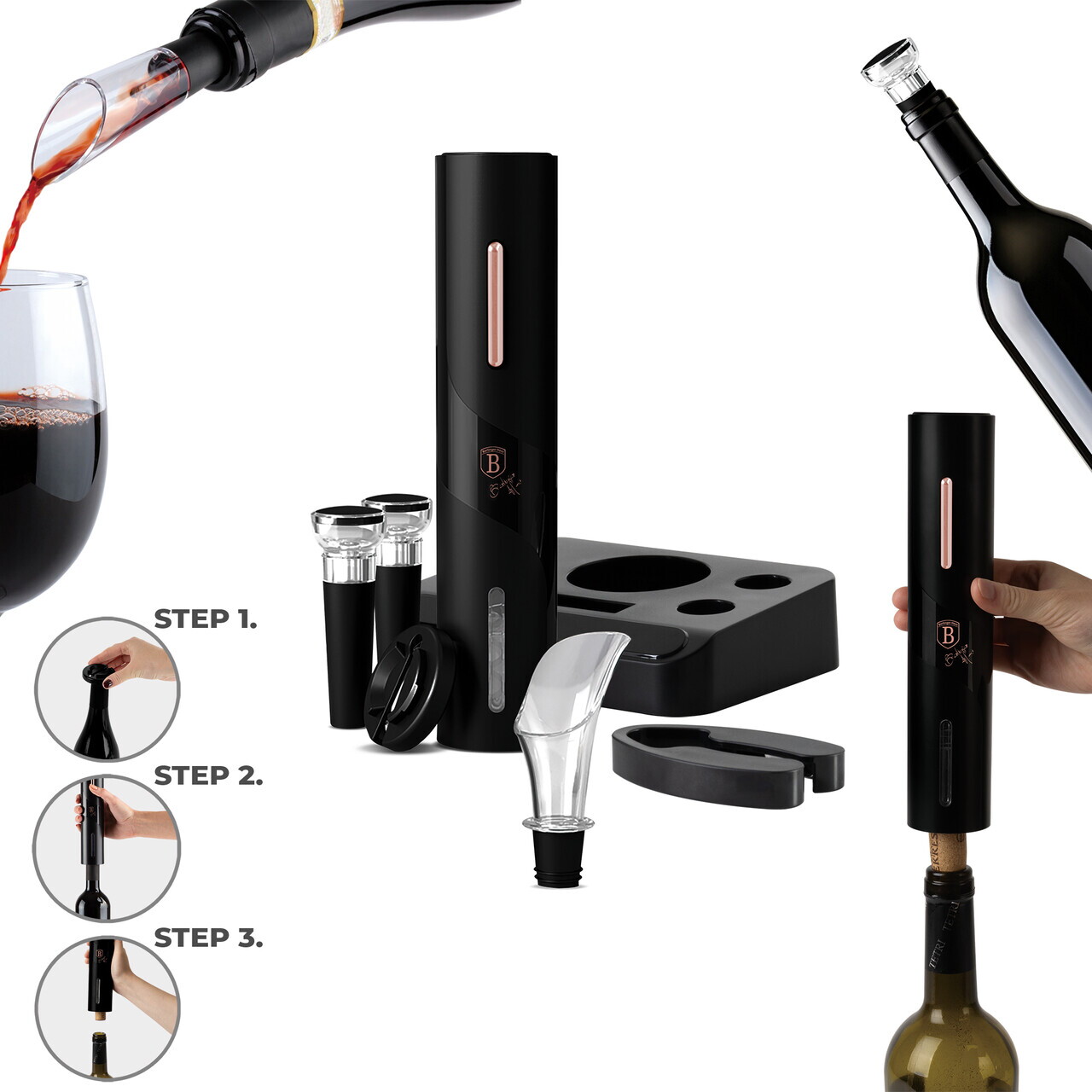 Deschizator de sticle de vin 6 in 1 Berlinger Haus, Black Rose, negru - view 5