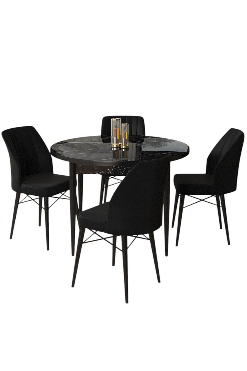 Set masă și scaune (5 bucăți), Hanah Home, Rox, Marmură neagră / Negru - view 2