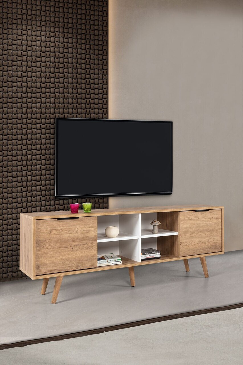 Comoda TV, Hanah Home, Sina 3621, 160x59x35 cm, PAL, Stejar Safir / Alb — imaginea 3