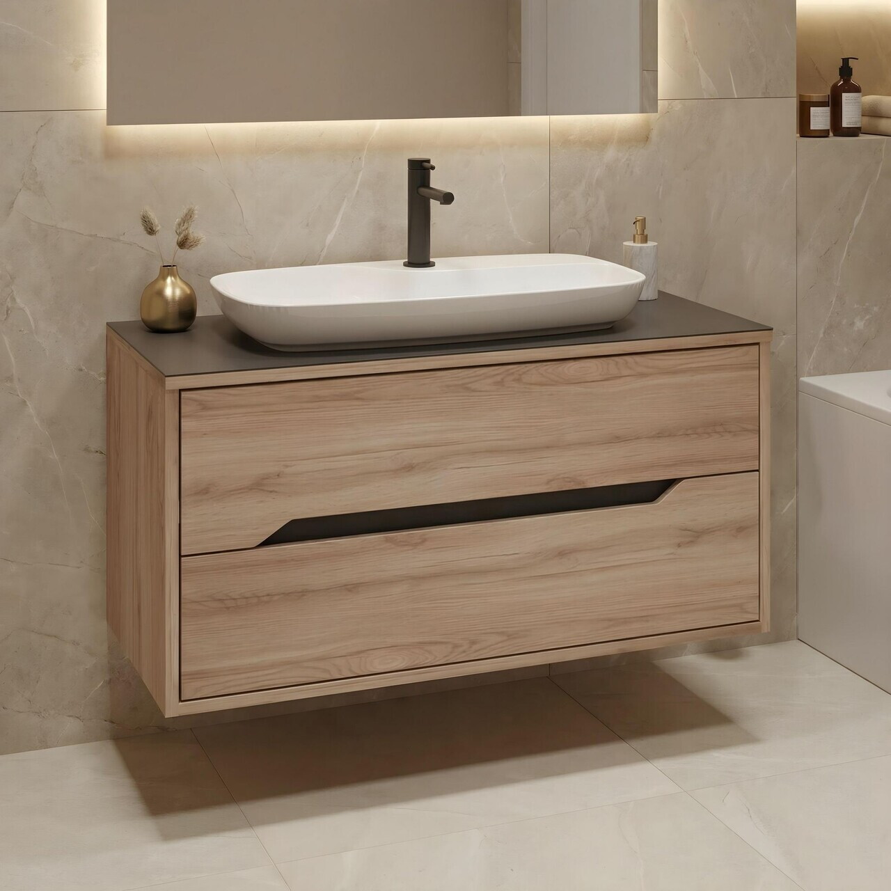 Dulap de baie cu chiuvetă, Hanah Home, Galia 100 v2, Stejar — imaginea 2