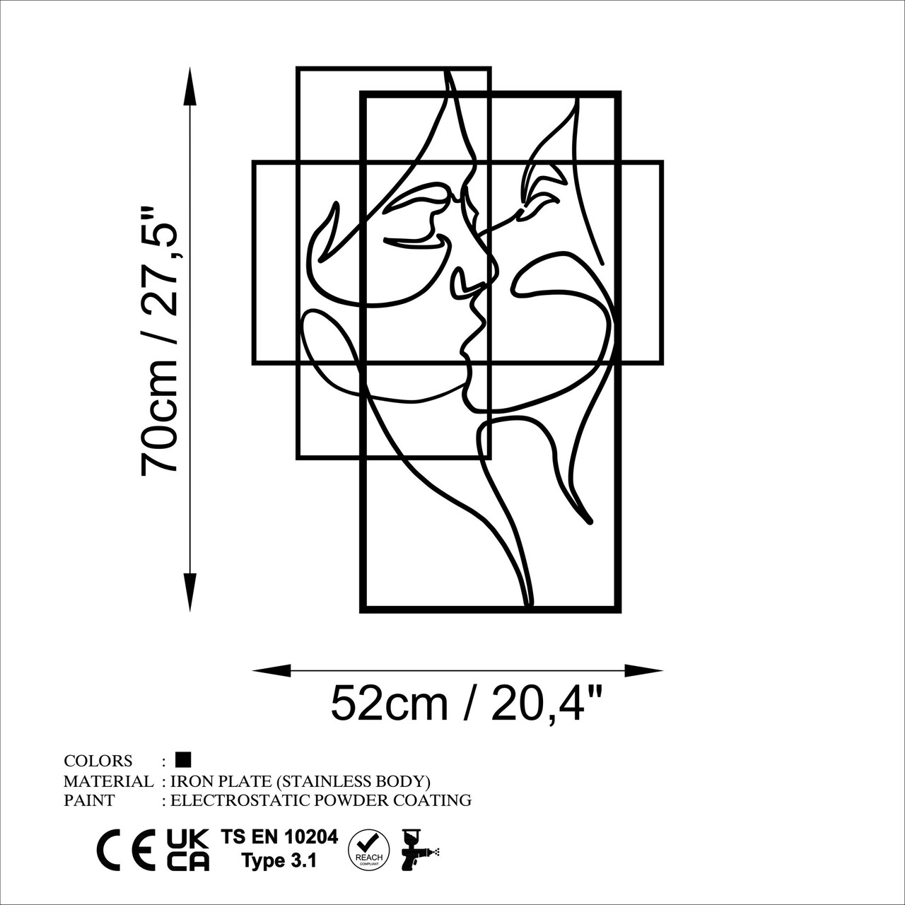 Decoratiune de perete, Love, Dimensiune: 70 x 52 cm, Negru - view 6